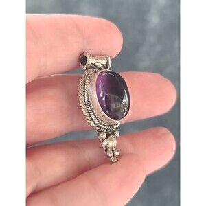 925 Sterling Silver Amethyst Pendant Vintage READ Description